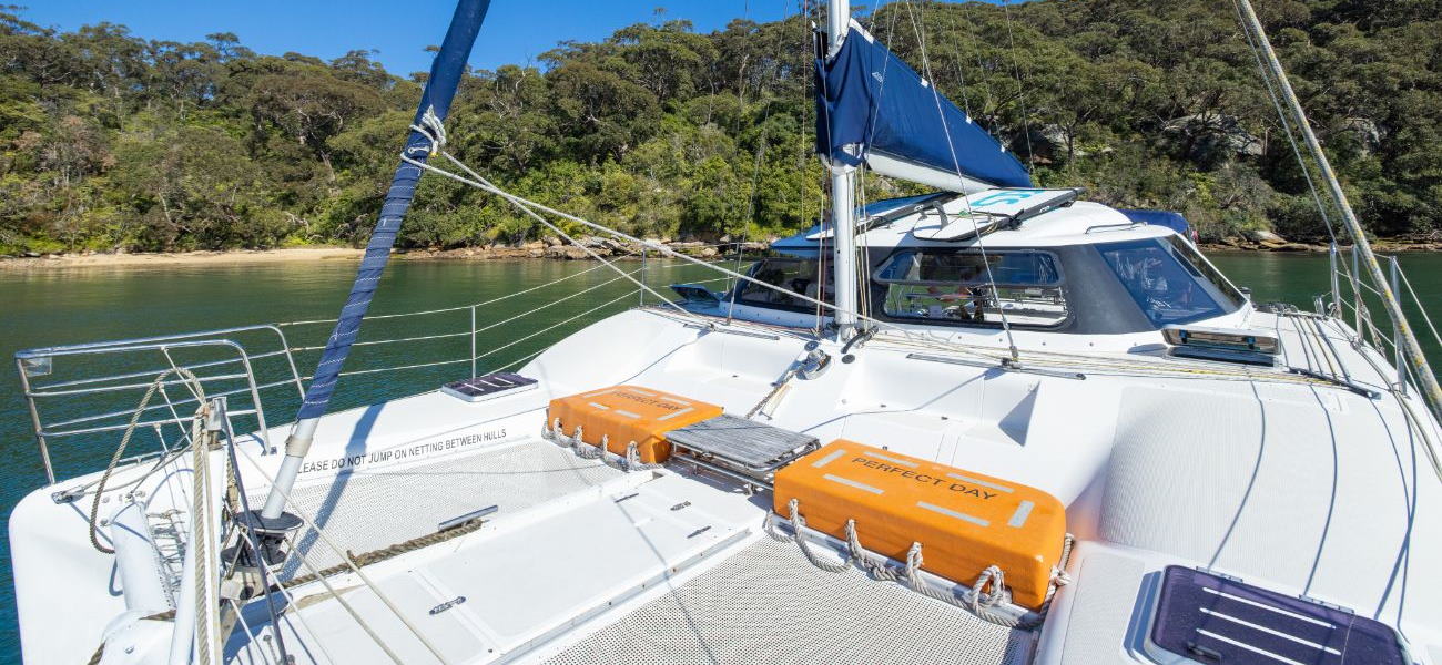 Perfect Day catamaran front view