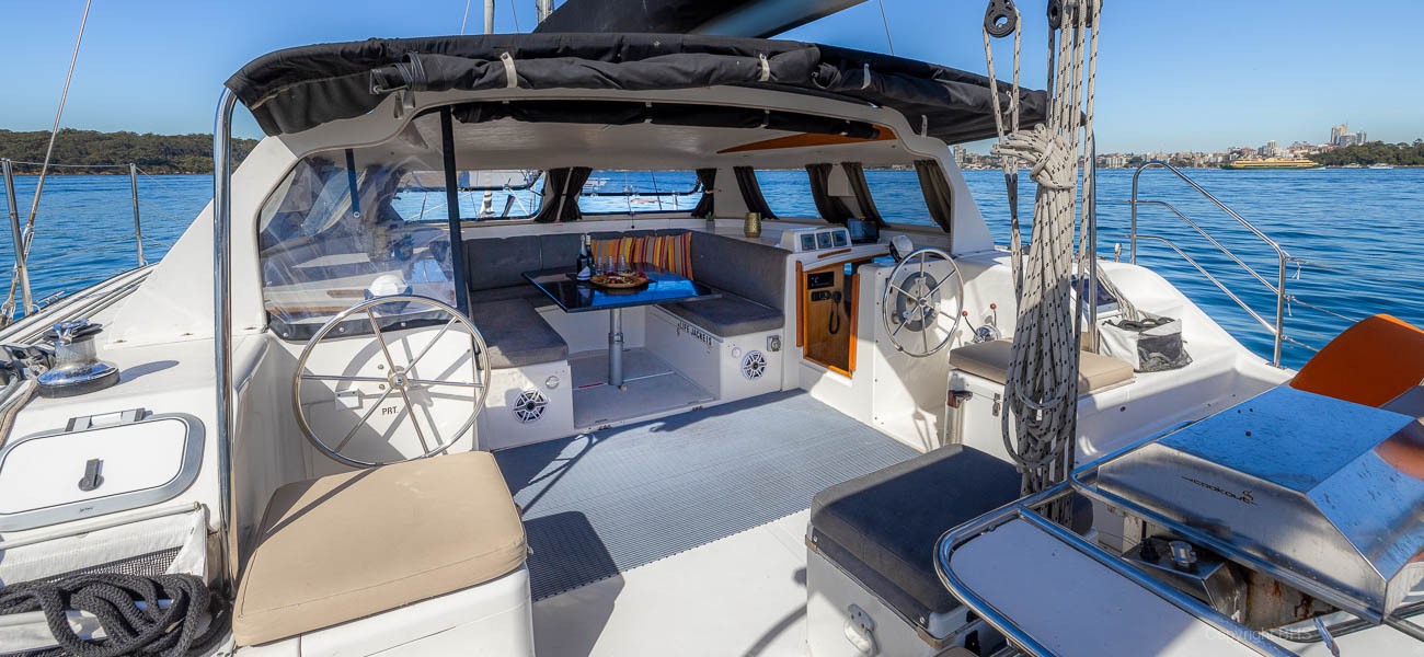 Blue Sky catamaran rear looking forward