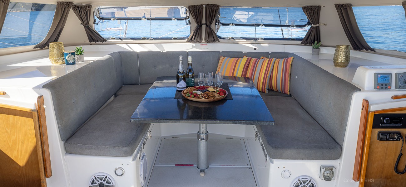 Blue Sky catamaran table dining