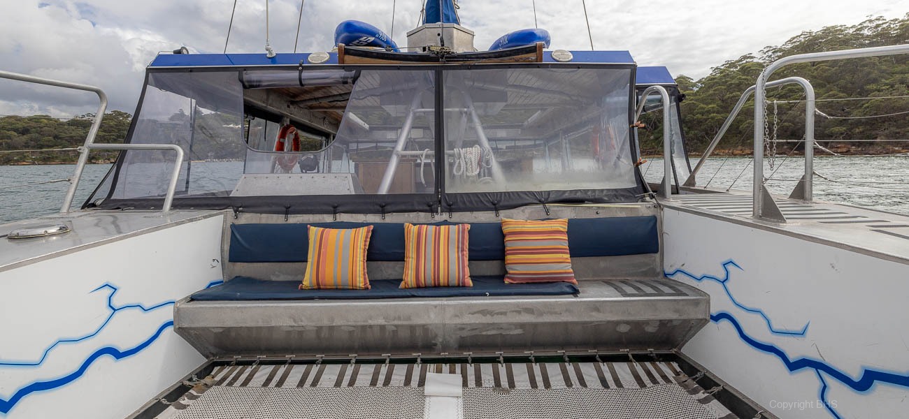 Ocean Life catamaran front bench and nets