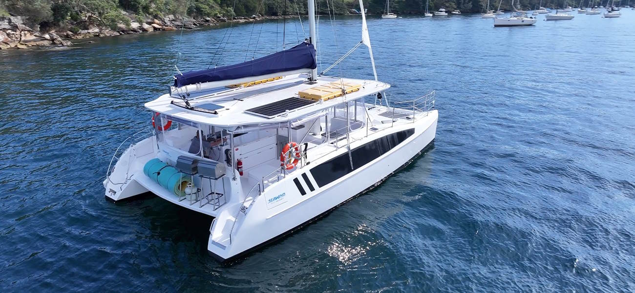 TruBlu catamaran aerial view